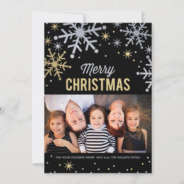Cartes Pour Fêtes Annuelles Joyeux Noël Silver et Gold Sparkie Photo (Devant)