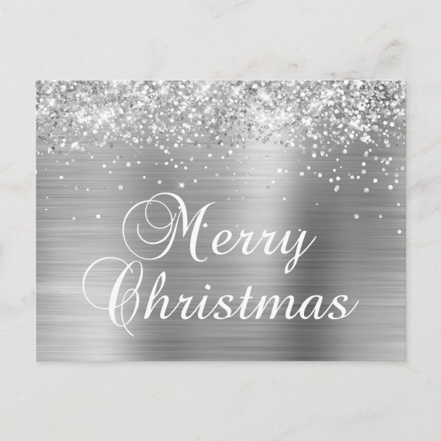 Cartes Pour Fêtes Annuelles Joyeux Noël Silver Glittery Faux Foil (Devant)