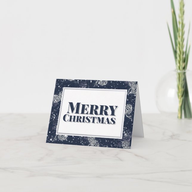 Cartes Pour Fêtes Annuelles Joyeux Noël Silver Pinecones Nuit neigeuse (Devant)