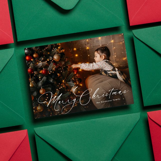 Cartes Pour Fêtes Annuelles Joyeux Noël simple élégant script photo (Créateur téléchargé)