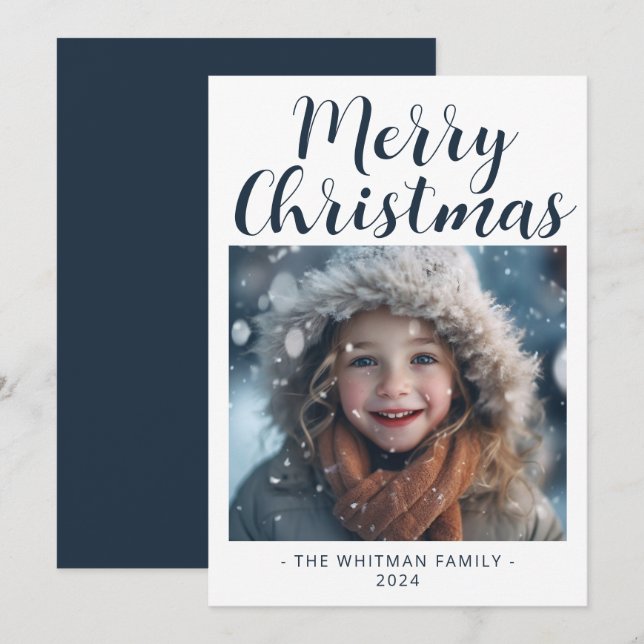 Cartes Pour Fêtes Annuelles Joyeux Noël Simple Photo Moderne Blanc (Devant / Derrière)
