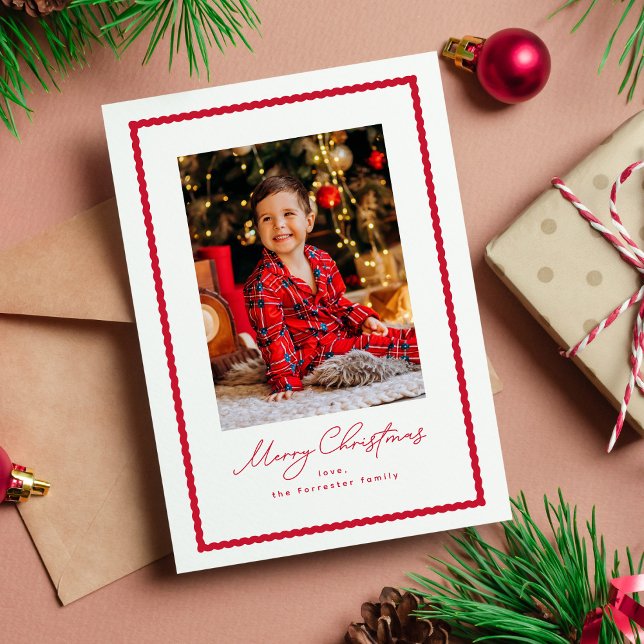 Cartes Pour Fêtes Annuelles Joyeux Noël simple rouge ondulé photo (Créateur téléchargé)