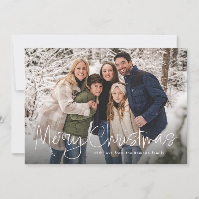 Cartes Pour Fêtes Annuelles Joyeux Noël simple script rouge quatre photo (Devant)