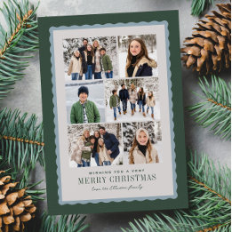 Cartes Pour Fêtes Annuelles Joyeux Noël six collage de photos vert bleu