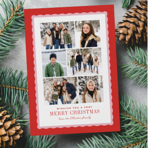 Cartes Pour Fêtes Annuelles Joyeux Noël six collage photo rose et rouge