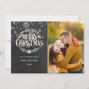 Cartes Pour Fêtes Annuelles Joyeux Noël Snowflakes Photo Boho Chalkboard