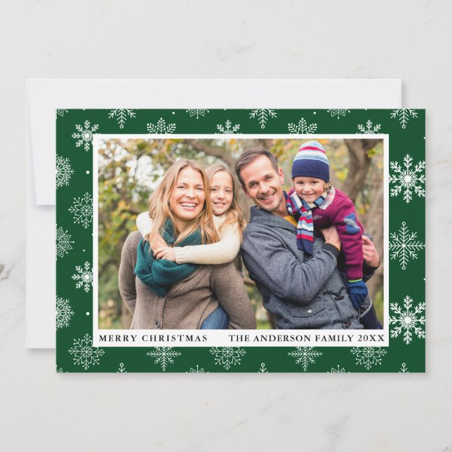 Cartes Pour Fêtes Annuelles Joyeux Noël Snowflakes Photo Green (Devant)