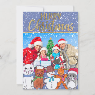 Cartes Pour Fêtes Annuelles Joyeux Noël Snowman et amis Photo famille