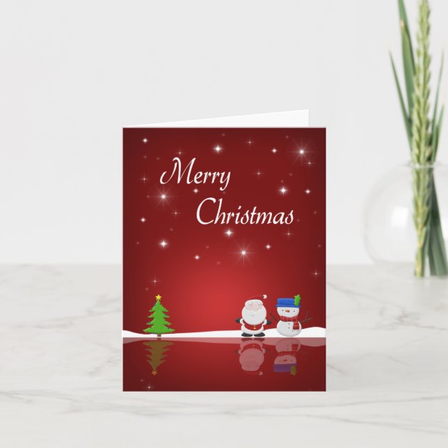 Cartes Pour Fêtes Annuelles Joyeux Noël Snowman et Père Noël (Devant)
