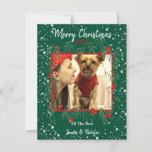 Cartes Pour Fêtes Annuelles Joyeux Noël Snowy Wreath Famille personnalisée