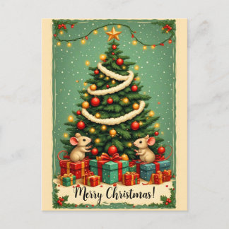 Cartes Pour Fêtes Annuelles Joyeux Noël Souris Présents de l'arbre victorien