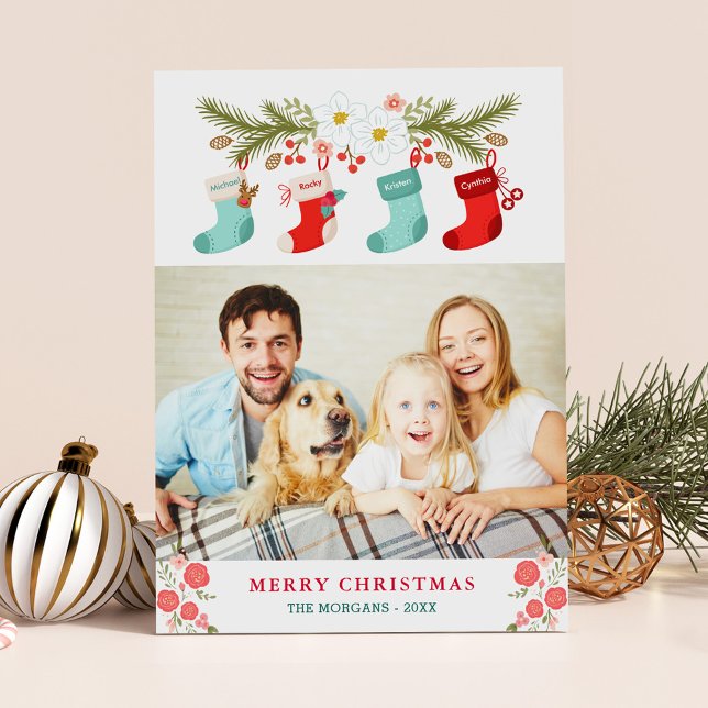 Cartes Pour Fêtes Annuelles Joyeux Noël Stockage Noms Animaux de famille Photo (Créateur téléchargé)