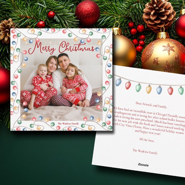 Cartes Pour Fêtes Annuelles Joyeux Noël String des lumières Carré photo (Créateur téléchargé)