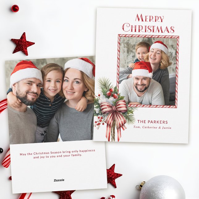 Cartes Pour Fêtes Annuelles Joyeux Noël Sucre de canne Bow Photo (Créateur téléchargé)