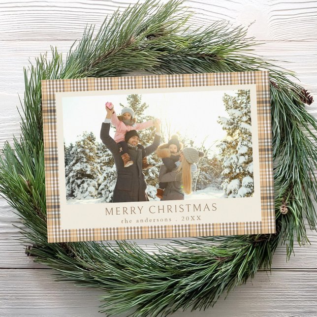 Cartes Pour Fêtes Annuelles Joyeux Noël Tan Plaid Photo (Créateur téléchargé)