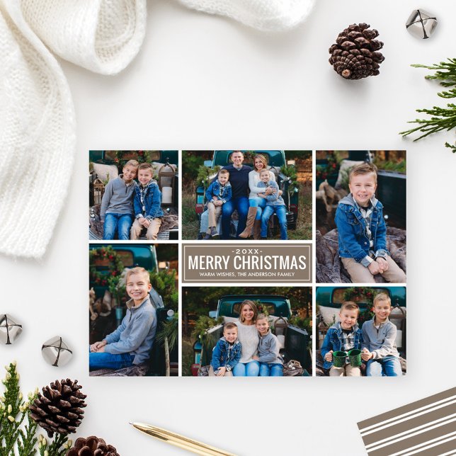 Cartes Pour Fêtes Annuelles Joyeux Noël Taupe Gris Photo Collage (Créateur téléchargé)