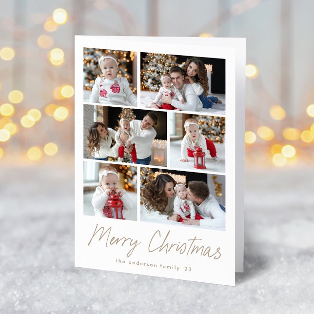Cartes Pour Fêtes Annuelles Joyeux Noël Taupe Script 6 Photo Collage (Créateur téléchargé)