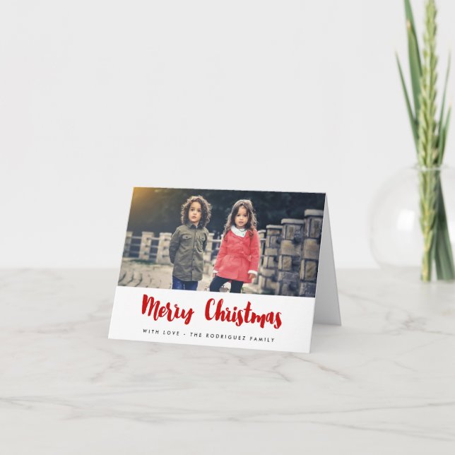 Cartes Pour Fêtes Annuelles Joyeux Noël tendance police rouge photo de famille (Devant)