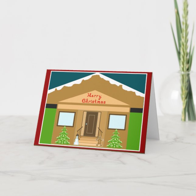 Cartes Pour Fêtes Annuelles Joyeux Noël Tissu Police Gingerbread Maison (Devant)