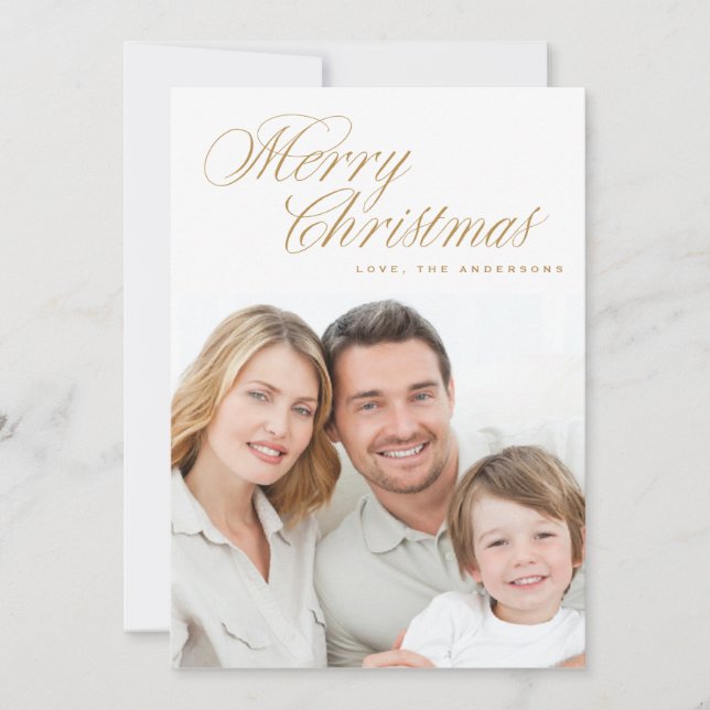 Cartes Pour Fêtes Annuelles Joyeux Noël traditionnel Faux Gold Photo (Devant)