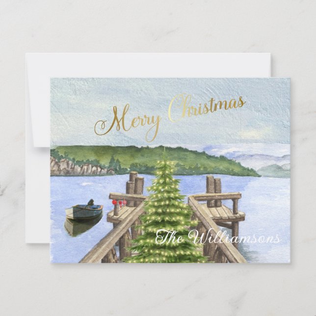 Cartes Pour Fêtes Annuelles Joyeux Noël Tree Lake Budget PLAT (Devant)