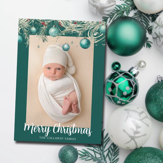 Cartes Pour Fêtes Annuelles Joyeux Noël turquoise Ornements 2 Photo (Créateur téléchargé)