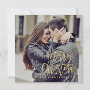 Cartes Pour Fêtes Annuelles Joyeux Noël   Typographie de Faux Gold avec photo