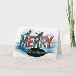 Cartes Pour Fêtes Annuelles Joyeux Noël Typographie Oiseaux