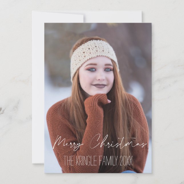 Cartes Pour Fêtes Annuelles Joyeux Noël Typographie Script Blanc (Devant)