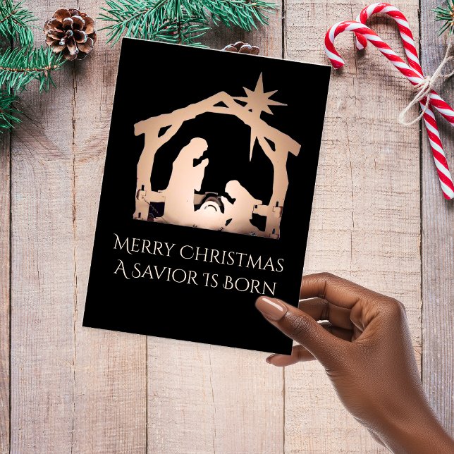Cartes Pour Fêtes Annuelles Joyeux Noël Un Sauveur Naît Nativité (Merry Christmas A Savior Is Born Nativity Holiday Postcard)
