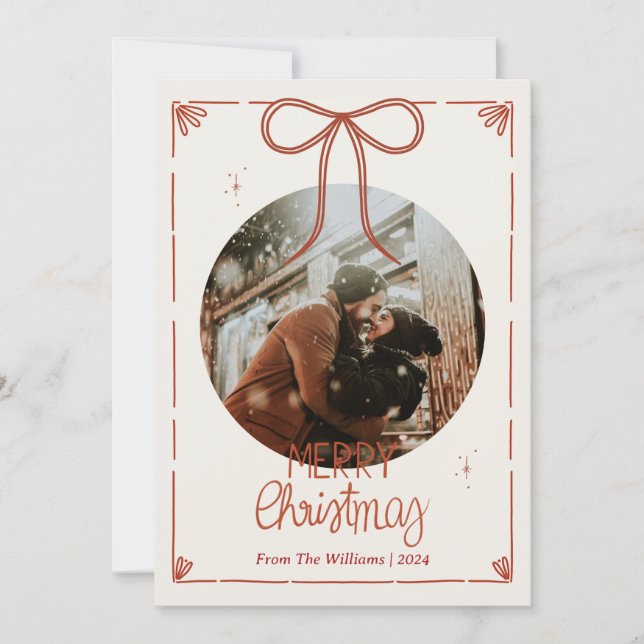 Cartes Pour Fêtes Annuelles Joyeux Noël Une photo Jolie Rubans Rouges (Devant)