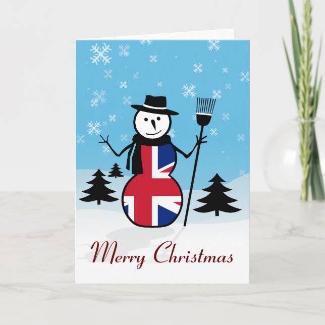 Cartes Pour Fêtes Annuelles Joyeux Noël Union Jack British Snowman Card (Devant)