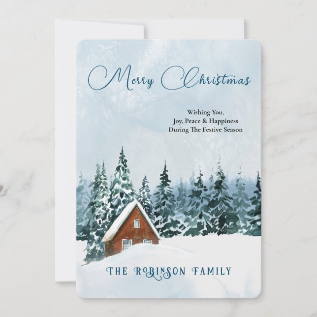 Cartes Pour Fêtes Annuelles Joyeux Noël Vacances Aquarelle Hiver paysage (Devant)
