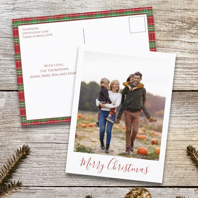 Cartes Pour Fêtes Annuelles Joyeux Noël Vacances Vert Rouge Pays Plaid (Créateur téléchargé)