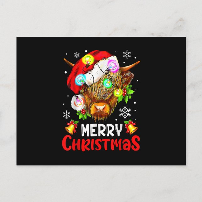 Cartes Pour Fêtes Annuelles Joyeux Noël Vache Highland Ouest Santa Hat Xma (Devant)