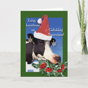 Cartes Pour Fêtes Annuelles Joyeux Noël, vache Holstein avec chapeau de Père N