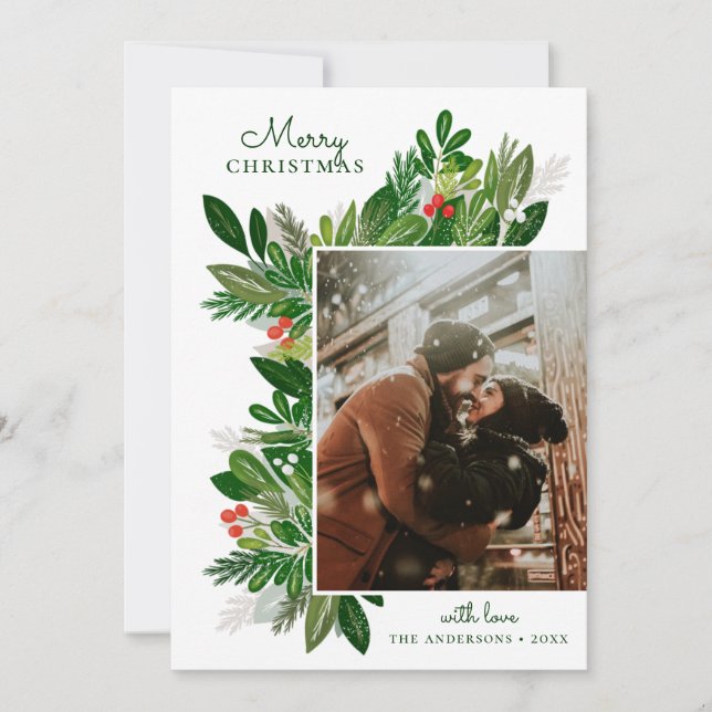 Cartes Pour Fêtes Annuelles Joyeux Noël. Végétation botanique fleurie d'hiver (Devant)