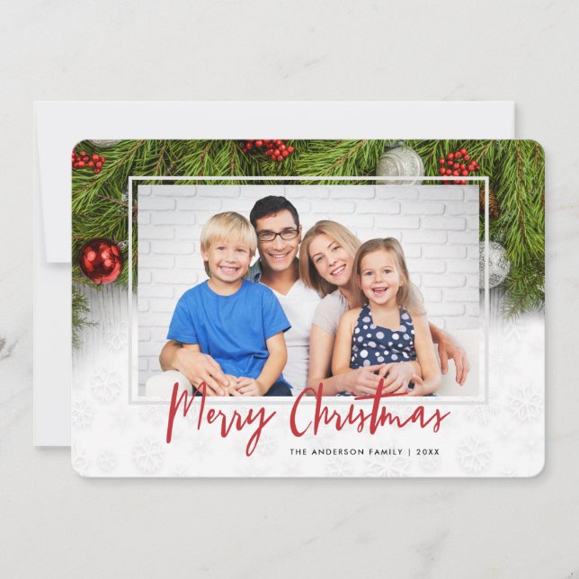 Cartes Pour Fêtes Annuelles Joyeux Noël | Verdure et ornements 3 photo (Devant)