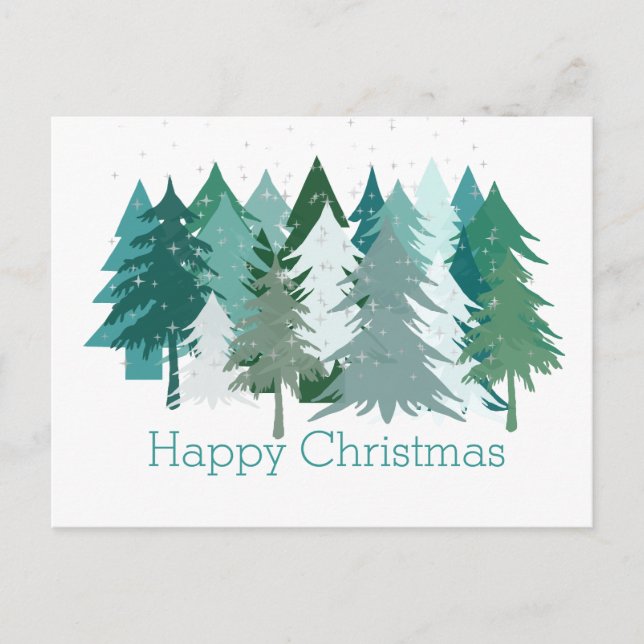 Cartes Pour Fêtes Annuelles Joyeux Noël vert arbres et étoiles Canadien (Devant)