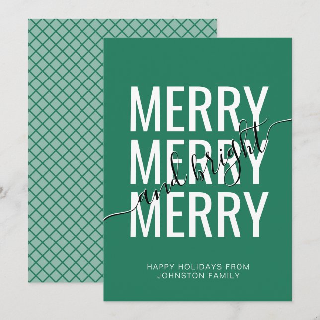 Cartes Pour Fêtes Annuelles Joyeux Noël vert clair à damiers vacances (Devant / Derrière)