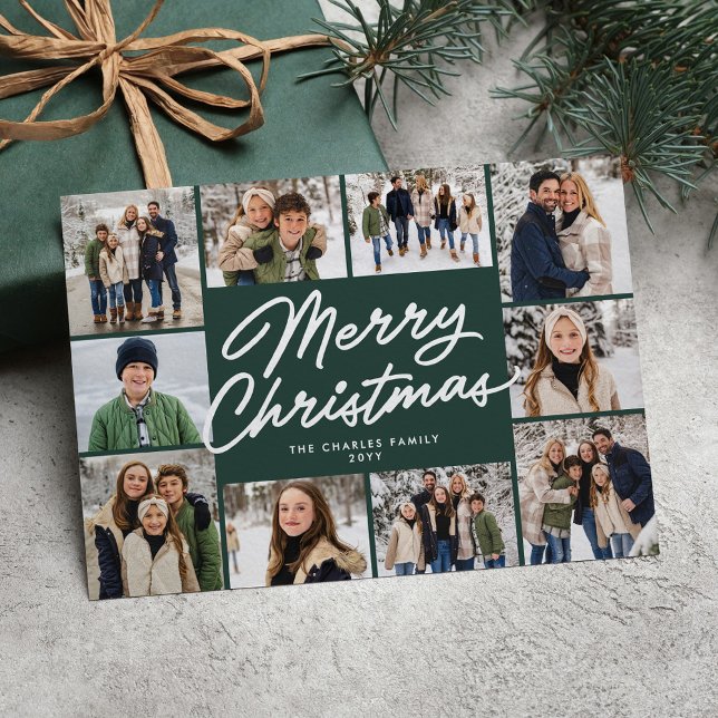 Cartes Pour Fêtes Annuelles Joyeux Noël vert dix photo collage (Créateur téléchargé)