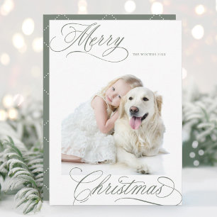 Cartes Pour Fêtes Annuelles Joyeux Noël vert Dusty Script Mini photo