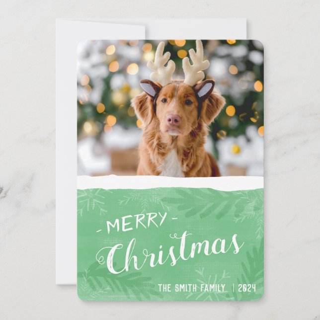 Cartes Pour Fêtes Annuelles Joyeux Noël vert et blanc (Devant)