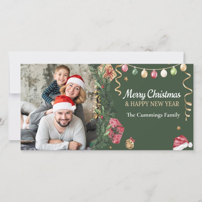 Cartes Pour Fêtes Annuelles Joyeux Noël vert moderne Joyeux Nouvel An Photo (Devant)