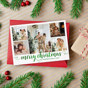 Cartes Pour Fêtes Annuelles Joyeux Noël vert moderne Script 5 Photo
