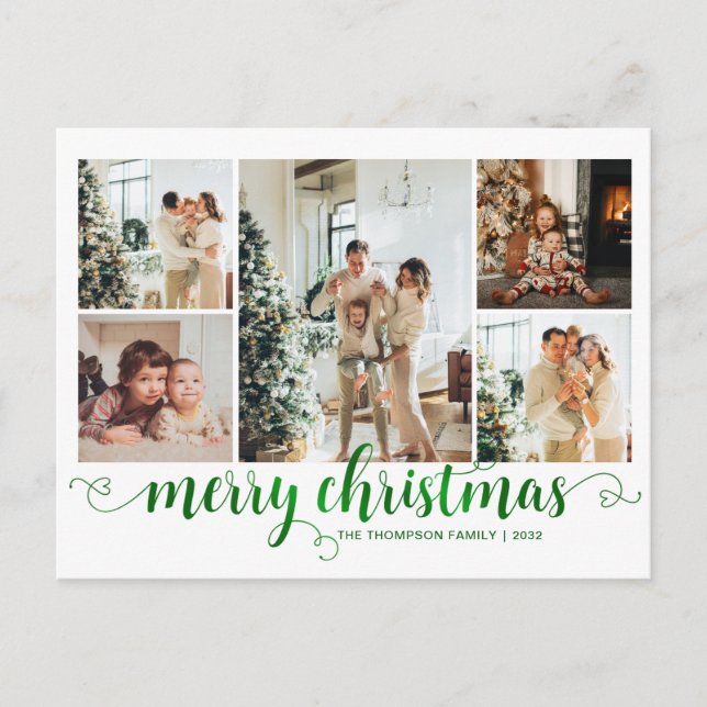 Cartes Pour Fêtes Annuelles Joyeux Noël vert moderne Script 5 Photo (Devant)