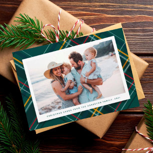 Cartes Pour Fêtes Annuelles Joyeux Noël vert plaid une photo moderne