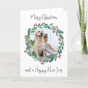 Cartes Pour Fêtes Annuelles Joyeux Noël vert Wreath Photo personnalisée