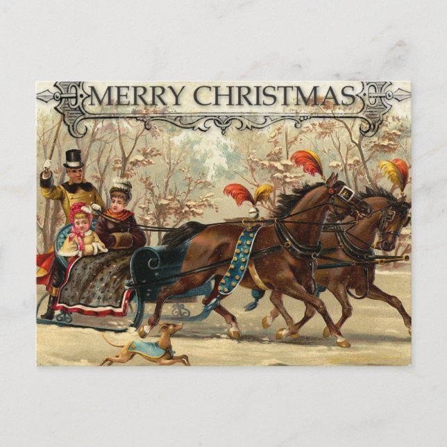 Cartes Pour Fêtes Annuelles Joyeux Noël Victorian Family Carriage (Devant)