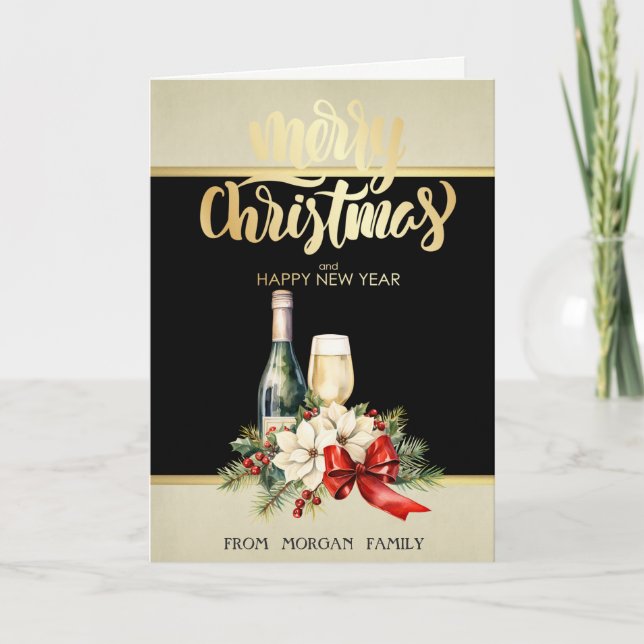 Cartes Pour Fêtes Annuelles Joyeux Noël, Vin, Poinsettia (Devant)